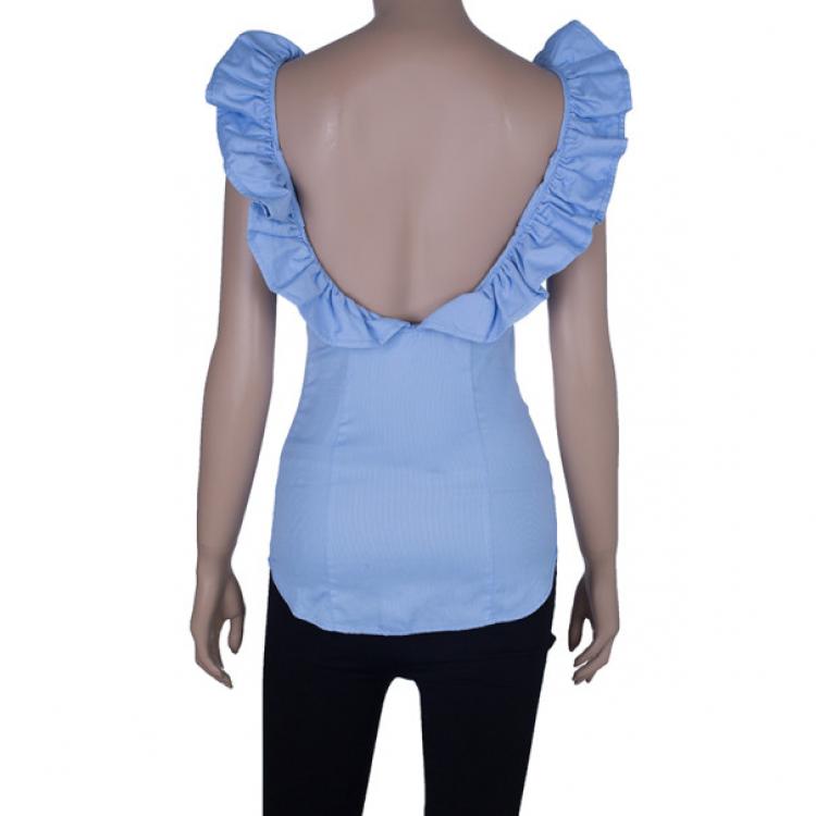 Pre Owned Dsquared2 Blue Ruffle Detail Top S