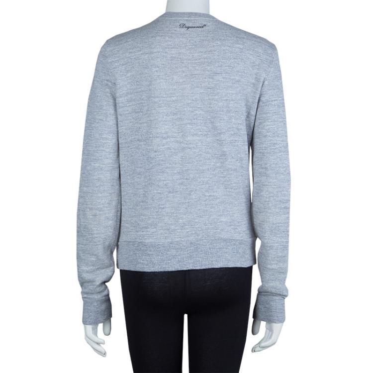 Pre Owned Dsquared2 Grey Graphic Printed Embellished Sweatshirt M
