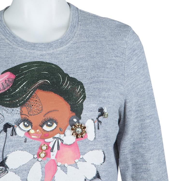 Pre Owned Dsquared2 Grey Graphic Printed Embellished Sweatshirt M