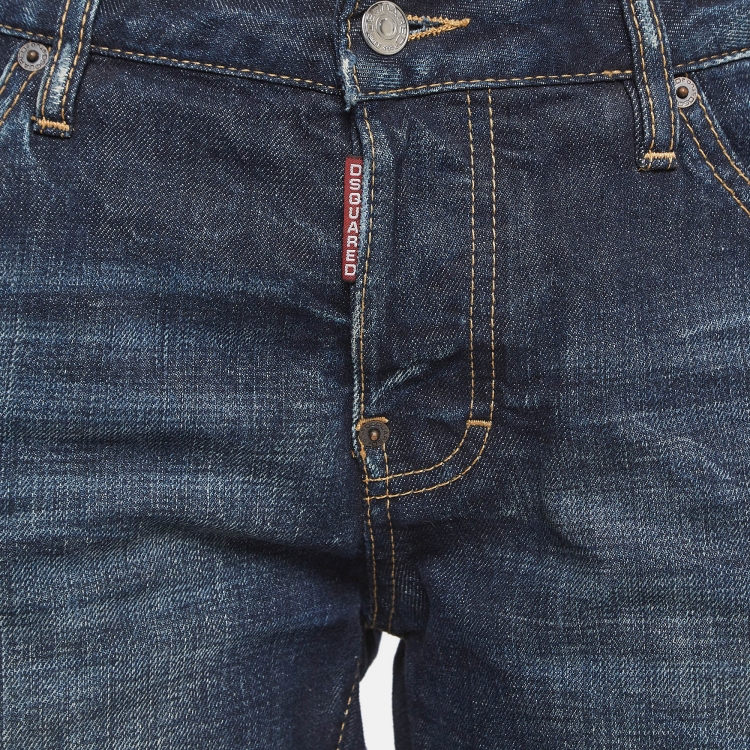 Pre Owned Dsquared2 Navy Blue Ripped Washed Denim Jeans M Waist 34" 