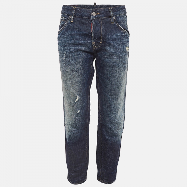 Pre Owned Dsquared2 Navy Blue Ripped Washed Denim Jeans M Waist 34" 