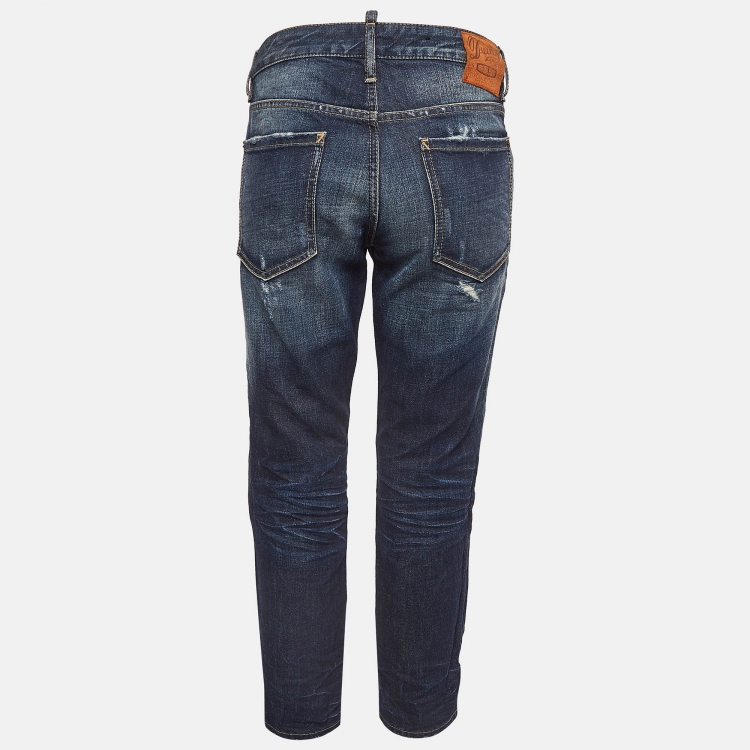 Pre Owned Dsquared2 Navy Blue Ripped Washed Denim Jeans M Waist 34" 