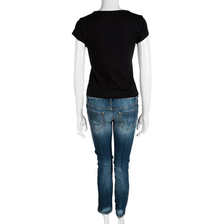 Pre Owned Dsquared2 Indigo Distressed Faded Denim Embellished Skinny Jeans M