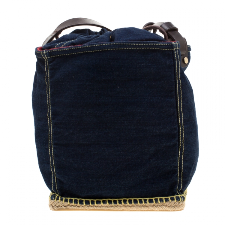 Pre Owned Dsquared2 Blue/Brown Denim Drawstring Shoulder Bag