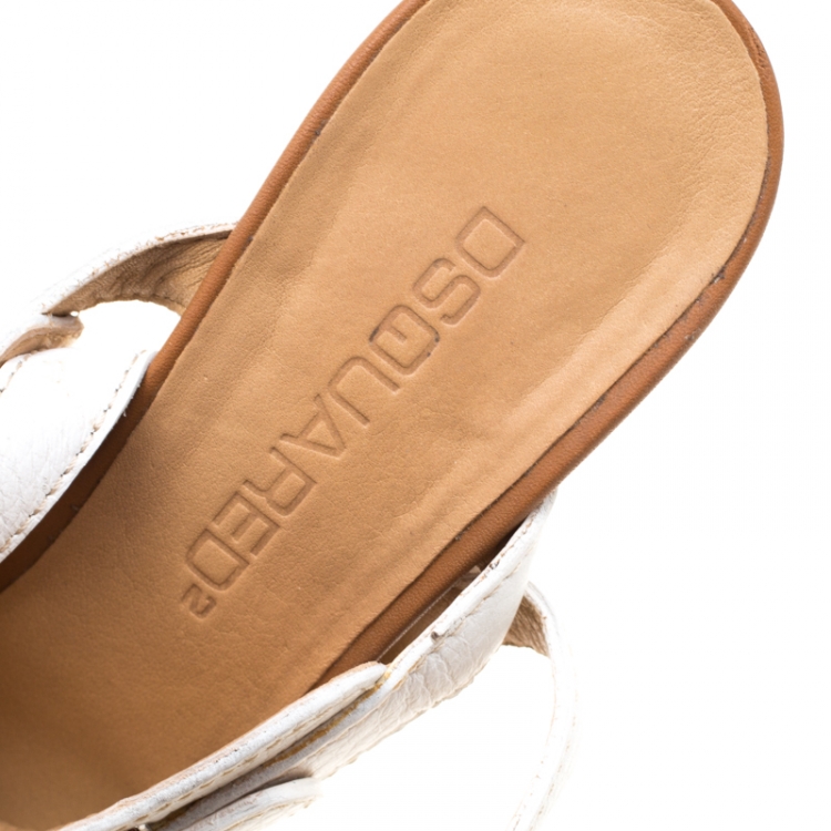 Pre Owned Dsquared2 White Leather T Strap Ankle Wrap Platform Sandals Size 36