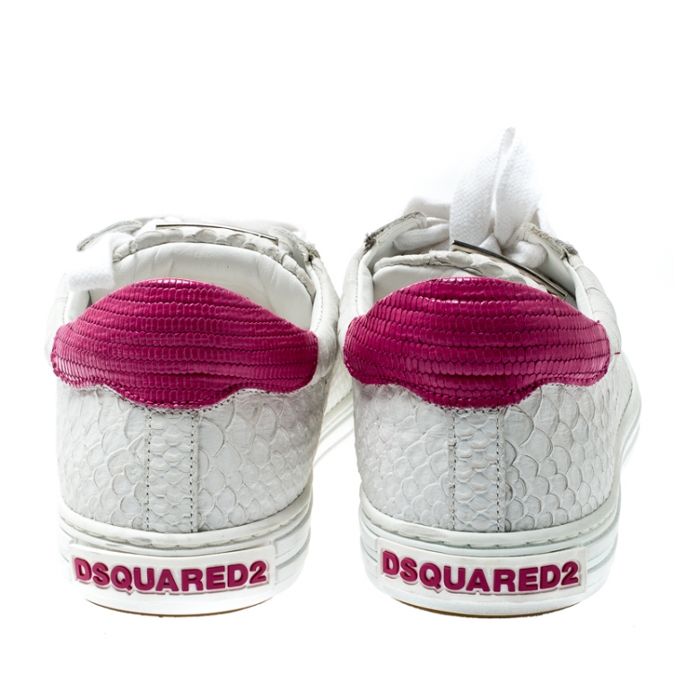 Pre Owned Dsquared2 White And Pink Python Embossed Leather Santa Monica Sneakers Size 37