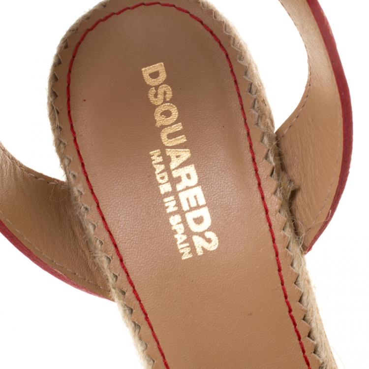 Pre Owned Dsquared2 Beige Leather Espadrille Ankle Strap Wedge Sandals Size 36