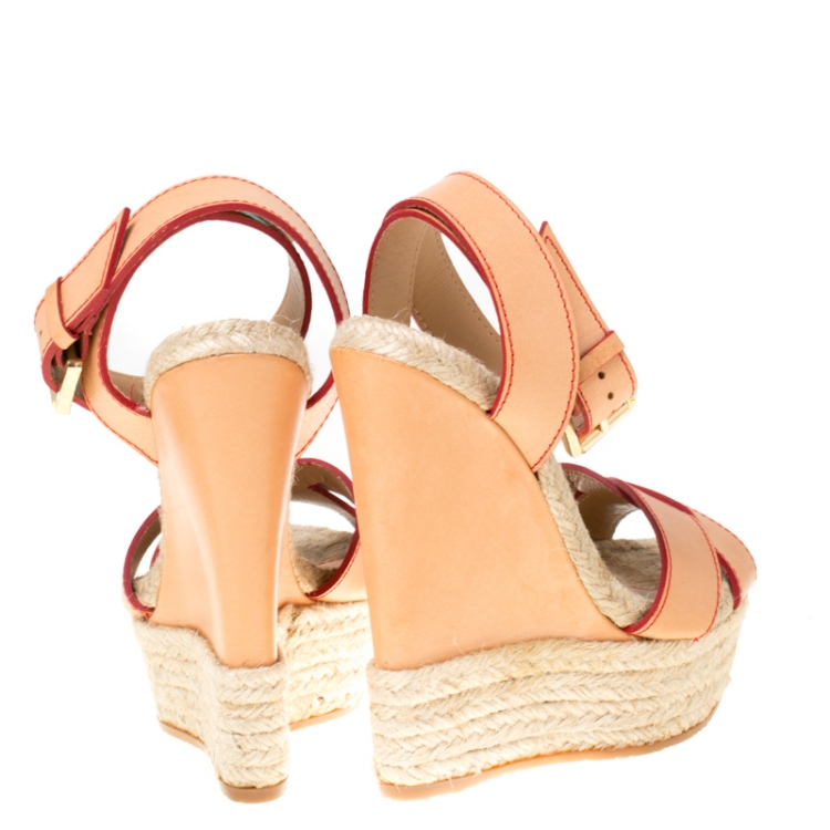 Pre Owned Dsquared2 Beige Leather Espadrille Ankle Strap Wedge Sandals Size 36