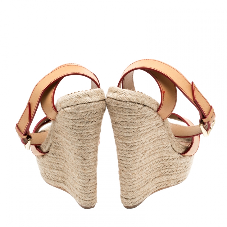 Pre Owned Dsquared2 Beige Leather Espadrille Ankle Strap Wedge Sandals Size 41