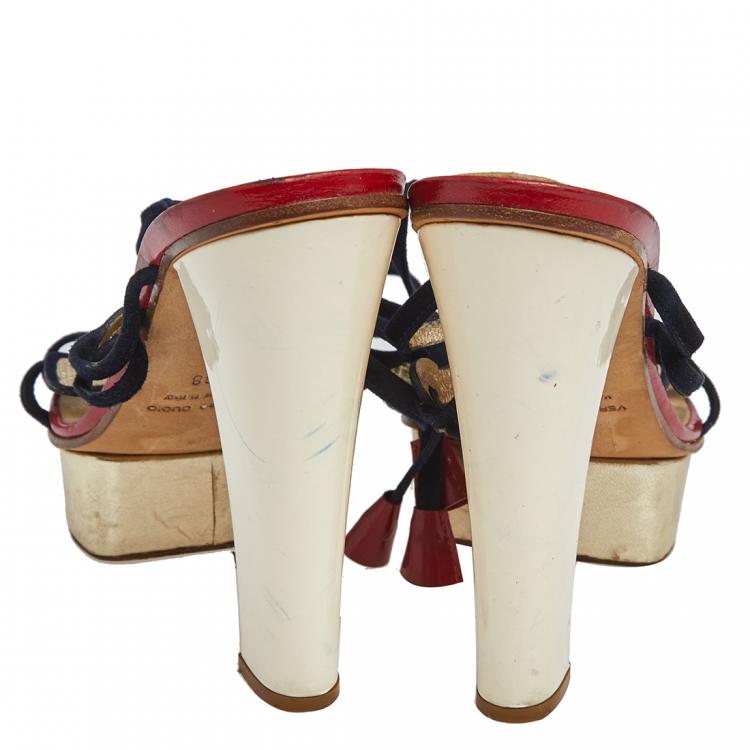 Pre Owned Dsquared 2 Blue Suede/Leather Arrow Ankle Wrap Platform Sandals Size 38