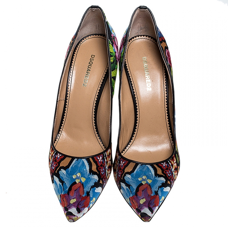 Pre Owned Dsquared2 Floral Print Fabric Pointed Toe  Pumps Size 38