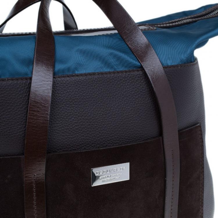 Pre Owned Dsquared2 Brown Leather and Nylon Travel Tote