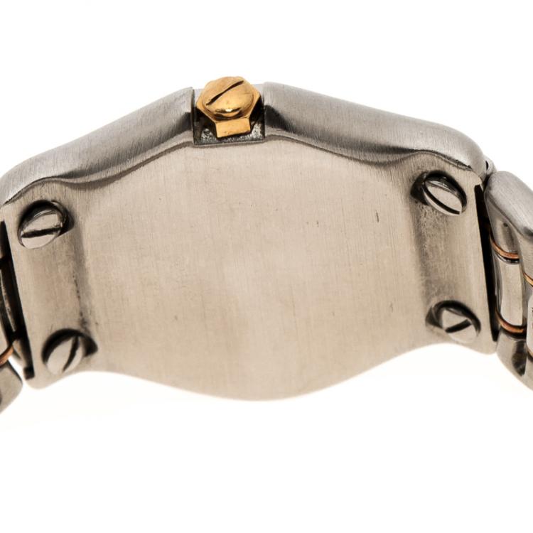Pre Owned Ebel Cream Yellow Gold & Stainless Steel Diamonds 1911 Women's Wristwatch 24 mm