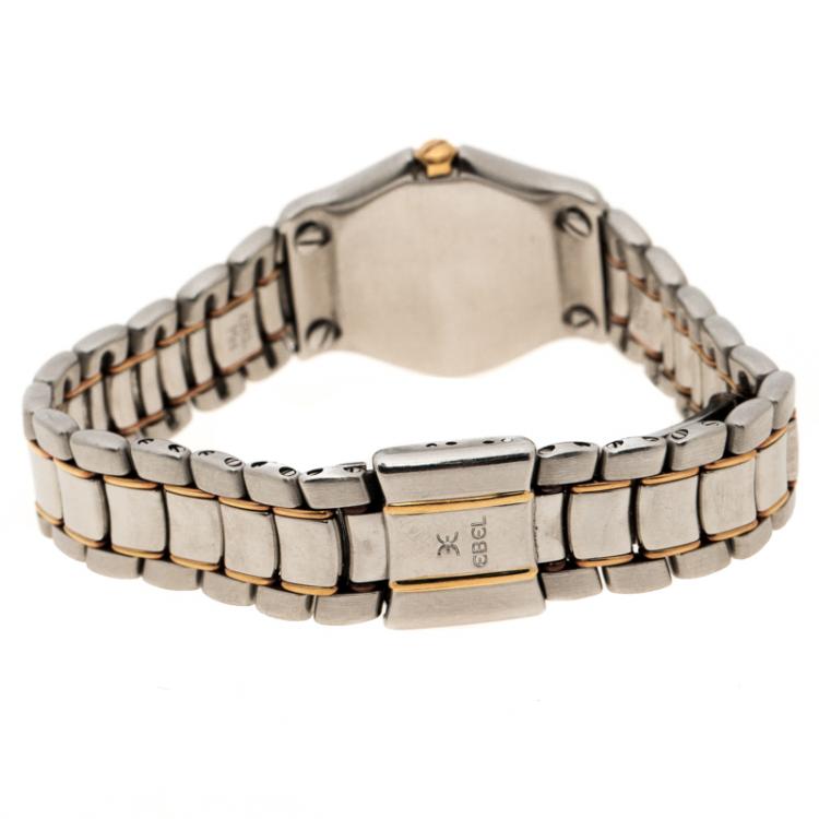 Pre Owned Ebel Cream Yellow Gold & Stainless Steel Diamonds 1911 Women's Wristwatch 24 mm