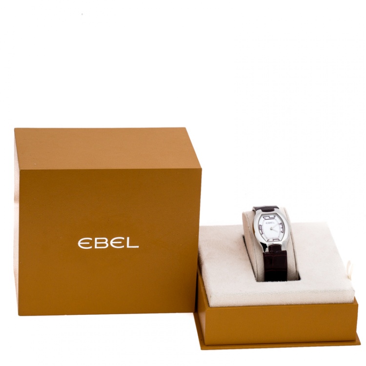 Pre Owned Ebel Mother of Pearl Stainless Steel Leather Beluga E9656G31 Women's Wristwatch 28 mm