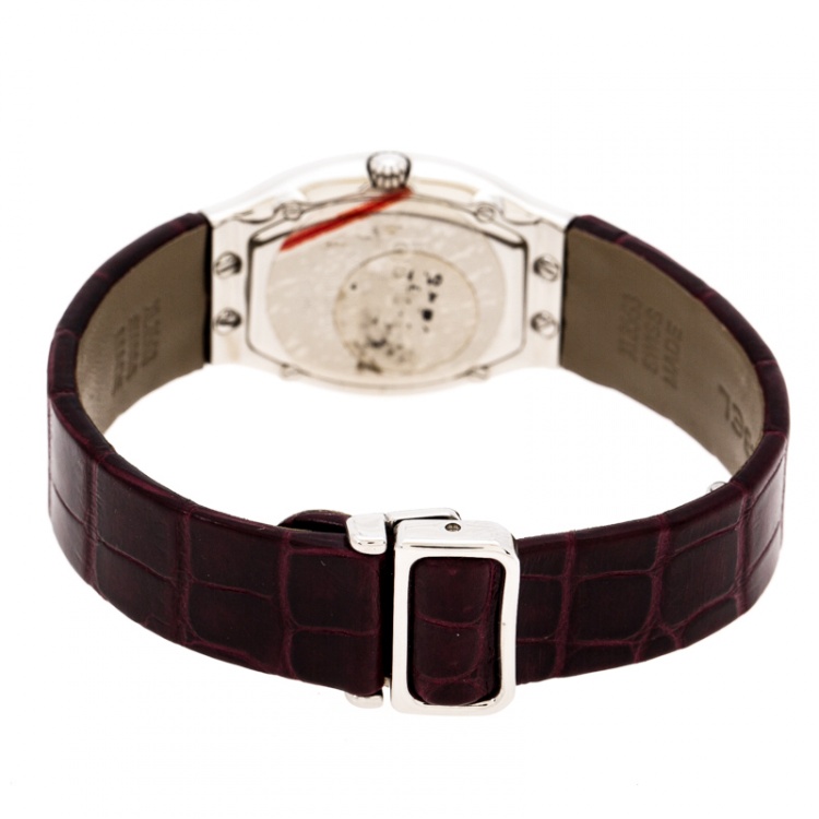 Pre Owned Ebel Mother of Pearl Stainless Steel Leather Beluga E9656G31 Women's Wristwatch 28 mm