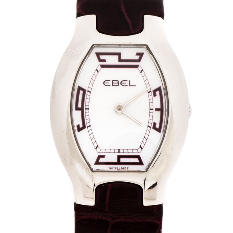 Pre Owned Ebel Mother of Pearl Stainless Steel Leather Beluga E9656G31 Women's Wristwatch 28 mm