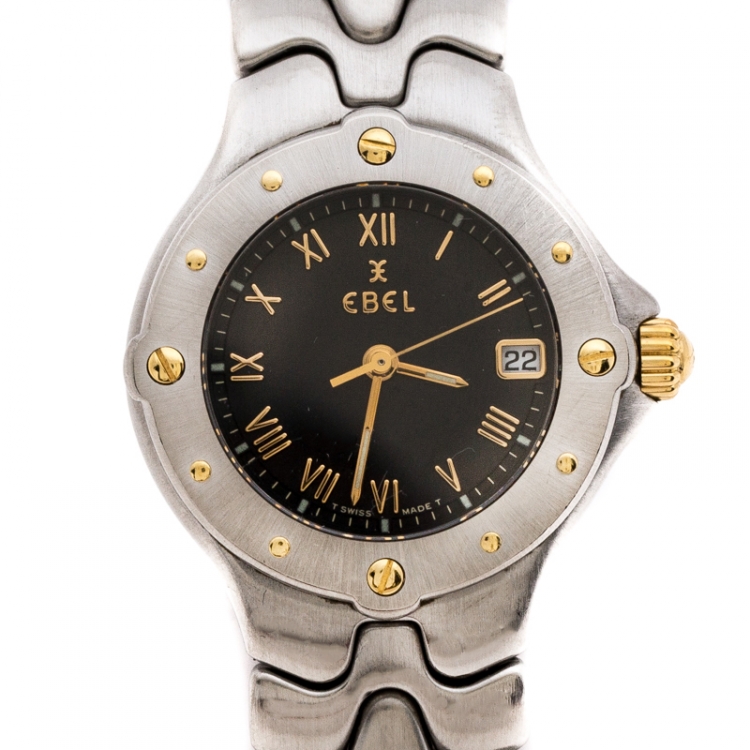 Pre Owned Ebel Black Stainless Steel Sportwave E6087621 Women's Wristwatch 28 mm