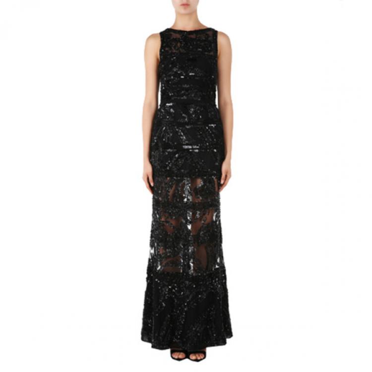 Pre Owned Elie Saab Black Sleeveless Embroidered Gown M