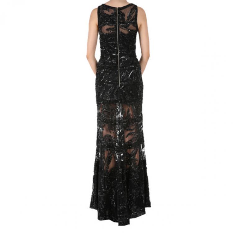 Pre Owned Elie Saab Black Sleeveless Embroidered Gown M