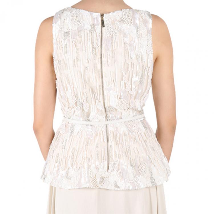 Pre Owned Elie Saab White Embroidered Sleeveless Top S