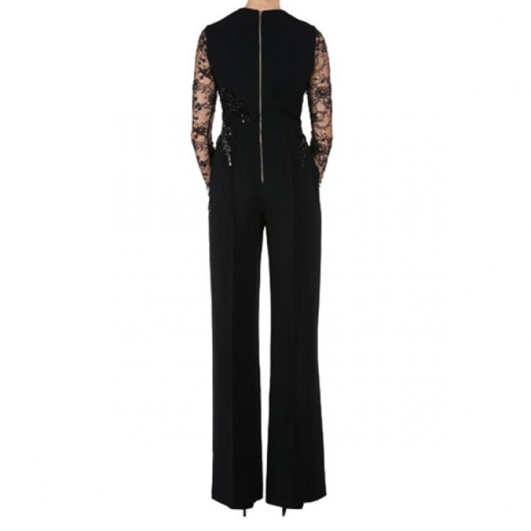 Pre Owned Elie Saab Black Long-Sleeved Embroidered Jumpsuit S