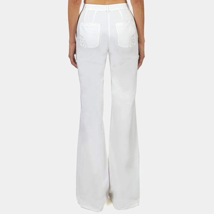 Pre Owned Elie Saab White Gabardin Wide Leg Trousers M