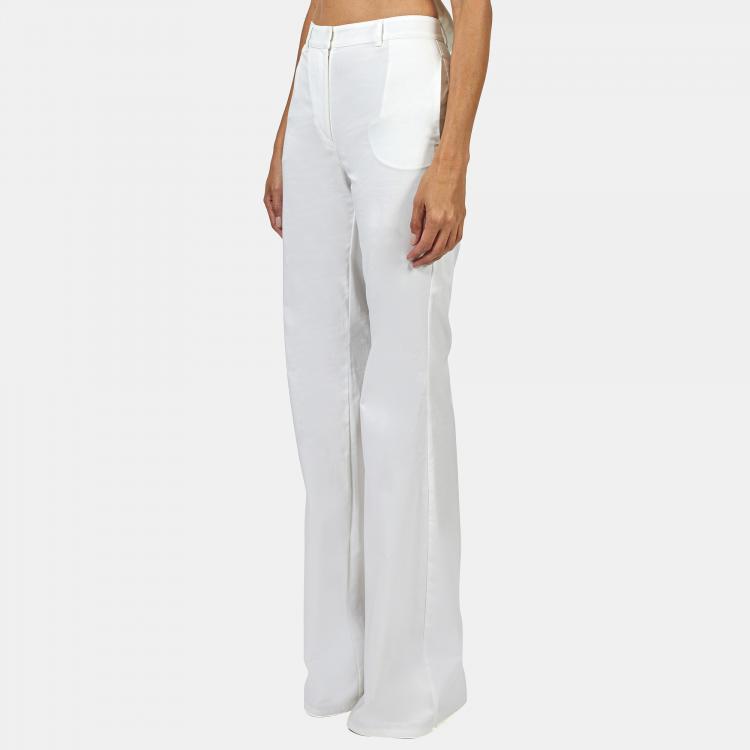 Pre Owned Elie Saab White Gabardin Wide Leg Trousers M