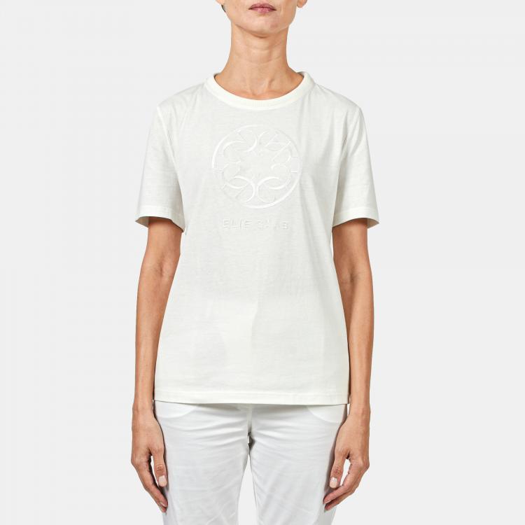 Pre Owned Elie Saab White Jersey Monogram Embroidered T-Shirt XL