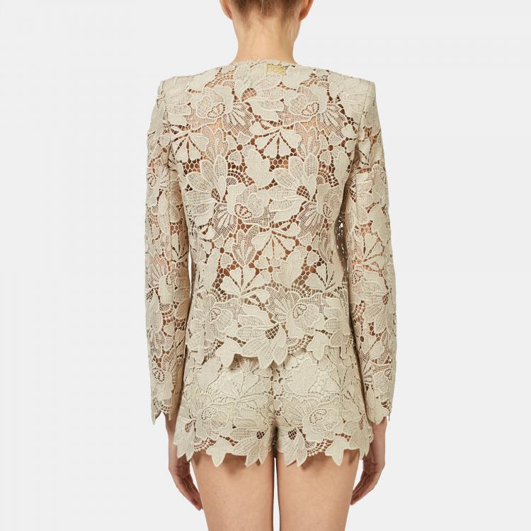 Pre Owned Elie Saab Castle Wall Macrame Lace Long Sleeve Jacket S