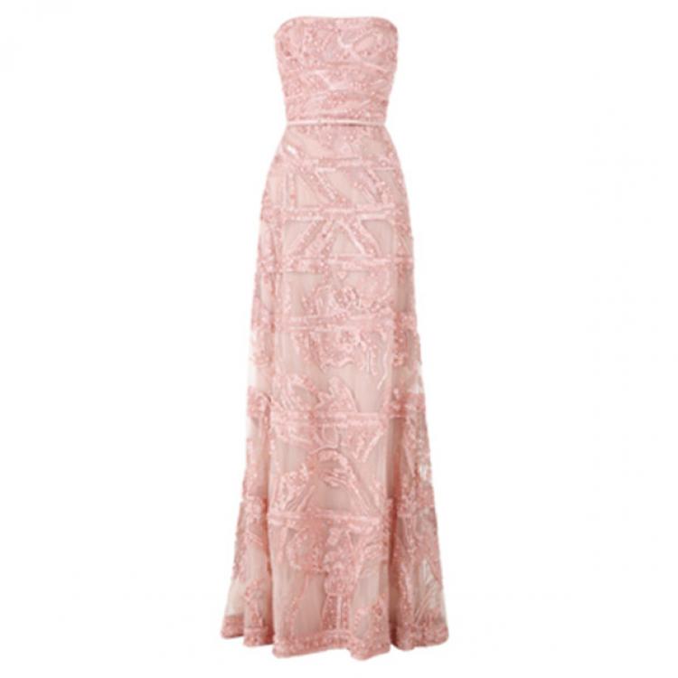 Elie Saab Pink Strapless Embroidered Gown M Elie Saab | The Luxury Closet