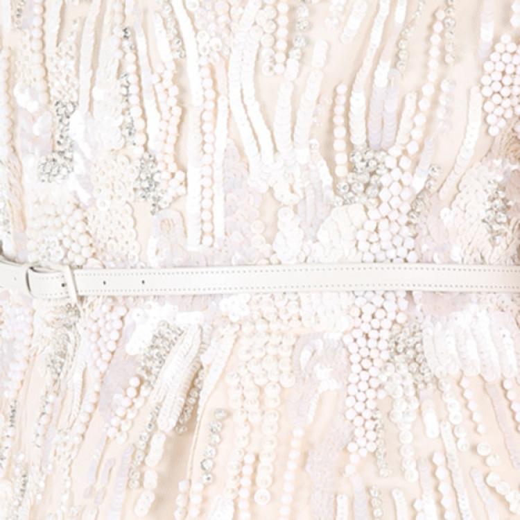 Pre Owned Elie Saab White Embroidered Sleeveless Top M