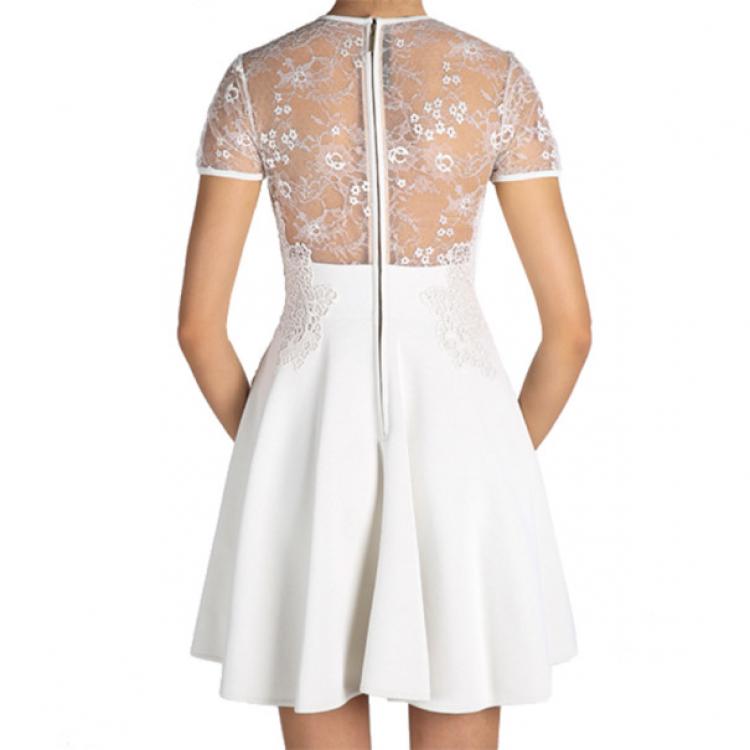 Pre Owned Elie Saab White Lace Short-Sleeved Dress S