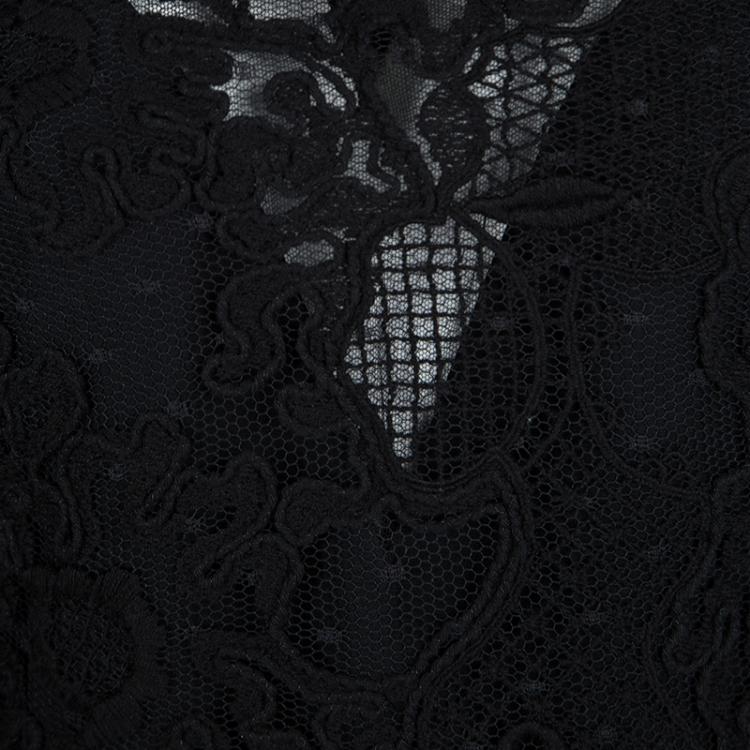 Pre Owned Elie Saab Black Floral Lace Long Sleeve Gown S