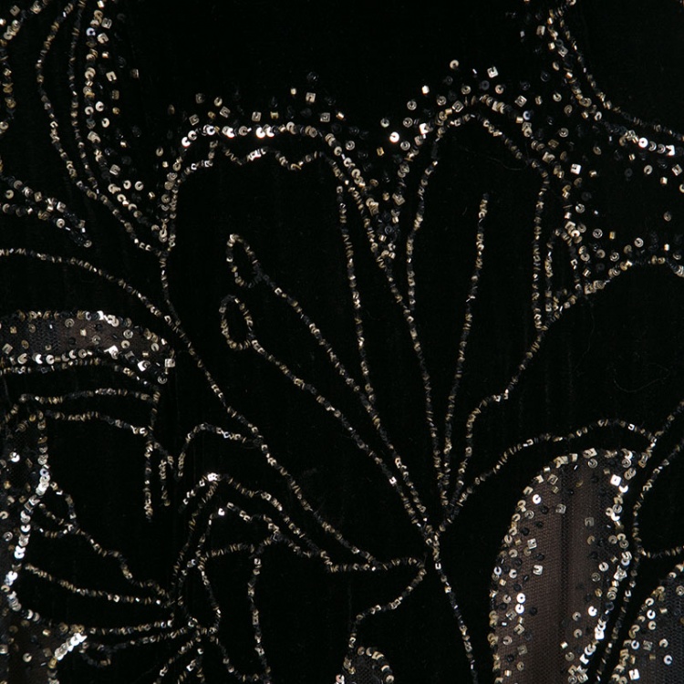 Pre Owned Elie Saab Black Velvet and Tulle Sequin Embellished Evening Gown S
