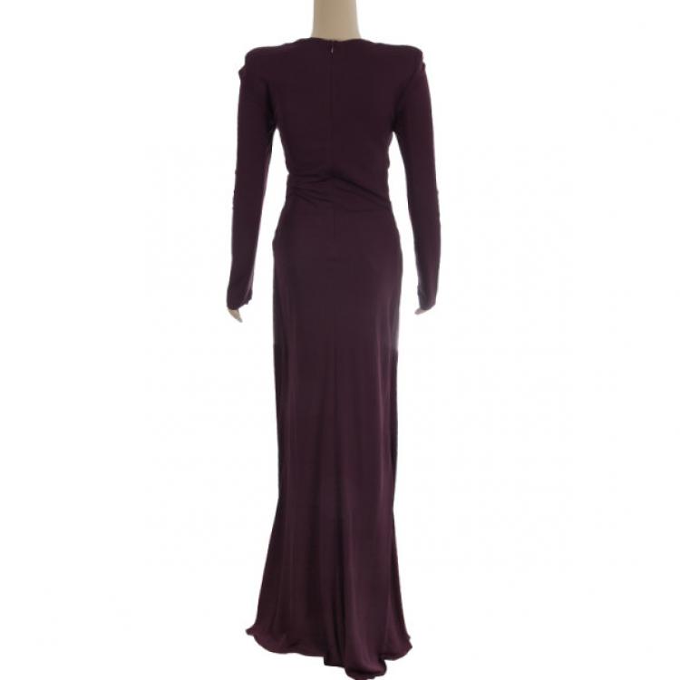 مملوكة مسبقًا Elie Saab Purple Front-slit Ruched Gown S