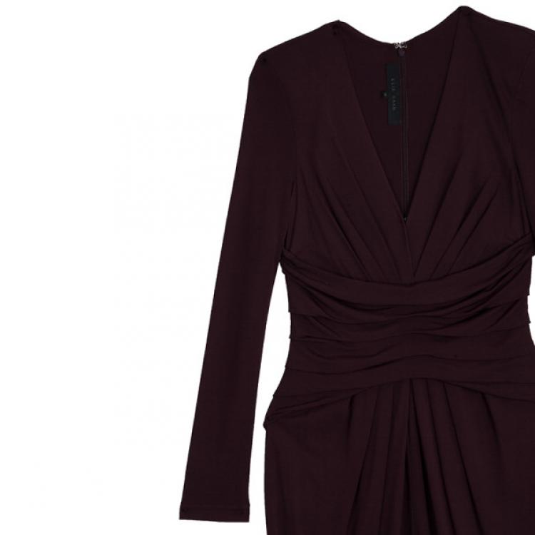 مملوكة مسبقًا Elie Saab Purple Front-slit Ruched Gown S