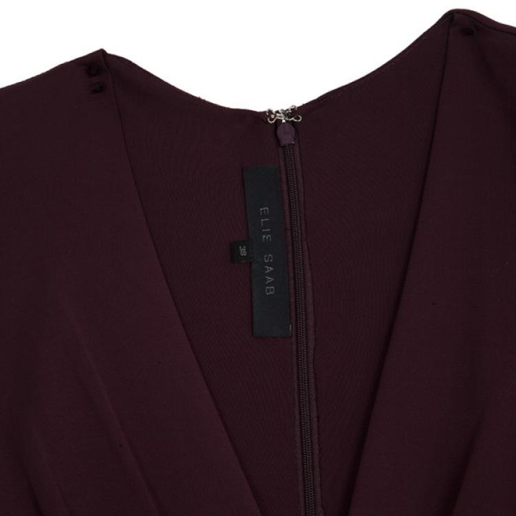 مملوكة مسبقًا Elie Saab Purple Front-slit Ruched Gown S