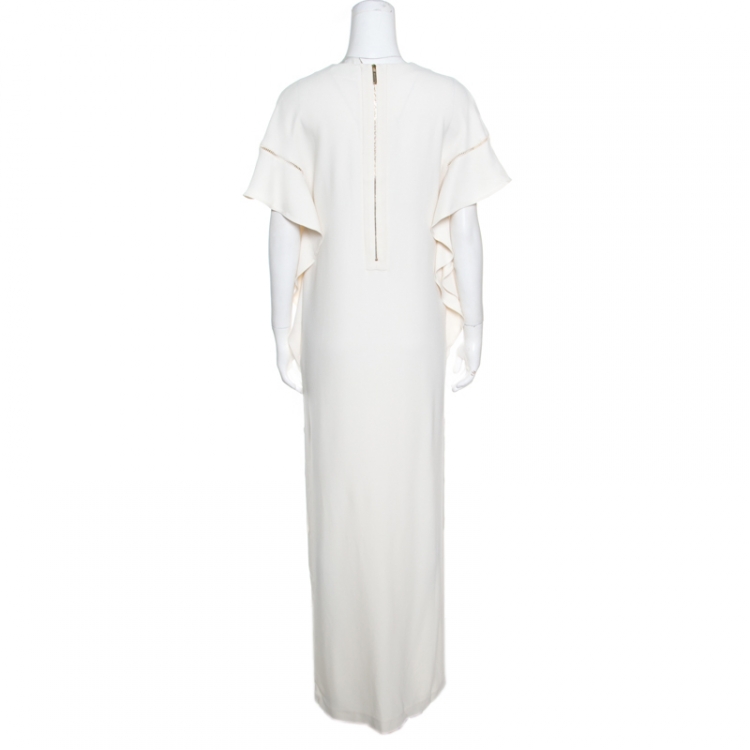 مملوكة مسبقًا Elie Saab Off White Ladder Lace Ruffled Sleeve Slit Detail Dress S