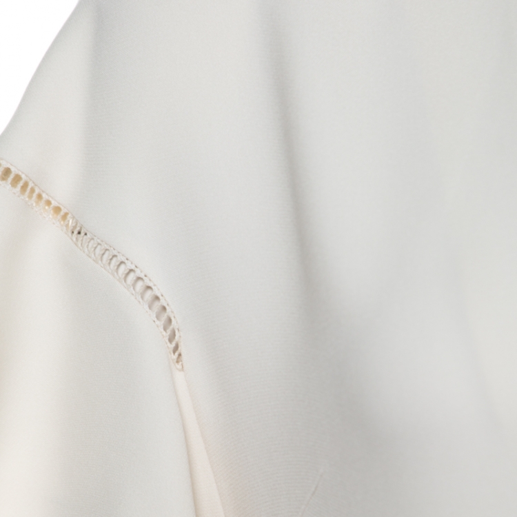 مملوكة مسبقًا Elie Saab Off White Ladder Lace Ruffled Sleeve Slit Detail Dress S