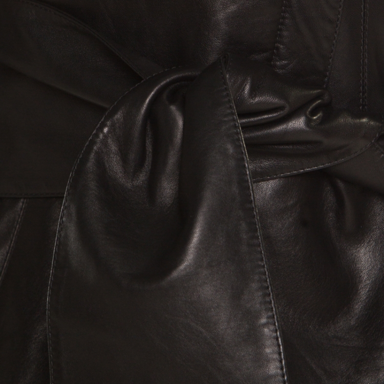 Pre Owned Elie Saab Black Lamb Leather Waist Tie Detail Biker Jacket S