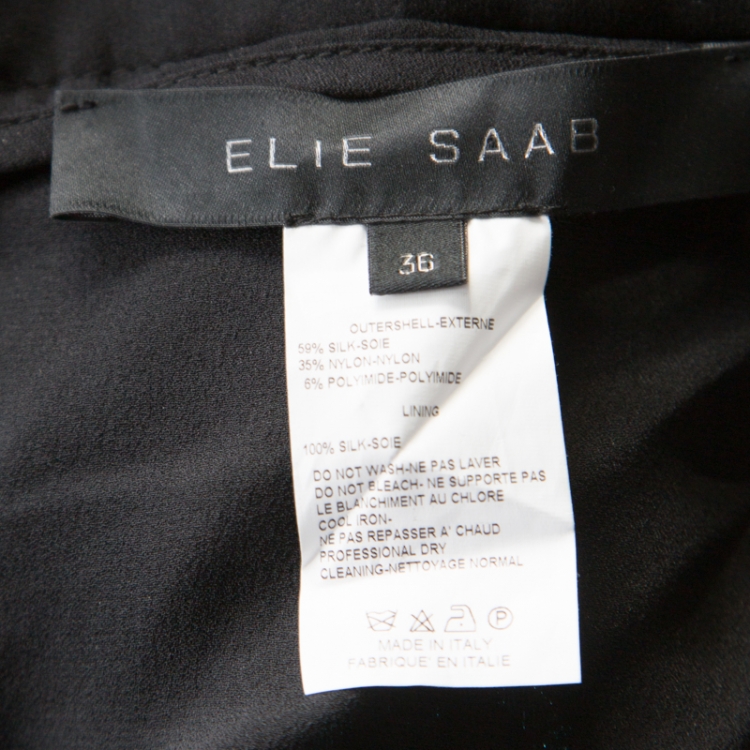 Pre Owned Elie Saab Black and Blue Lurex Heart Patterned Skirt and Blouse Set S