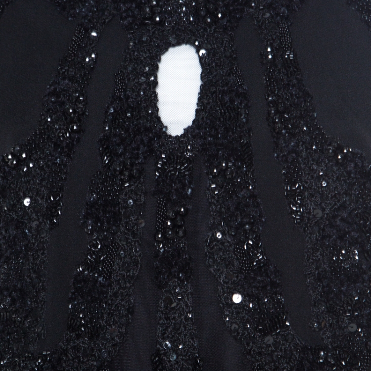 Pre Owned Elie Saab Black Embellished Silk Blend Evening Gown M