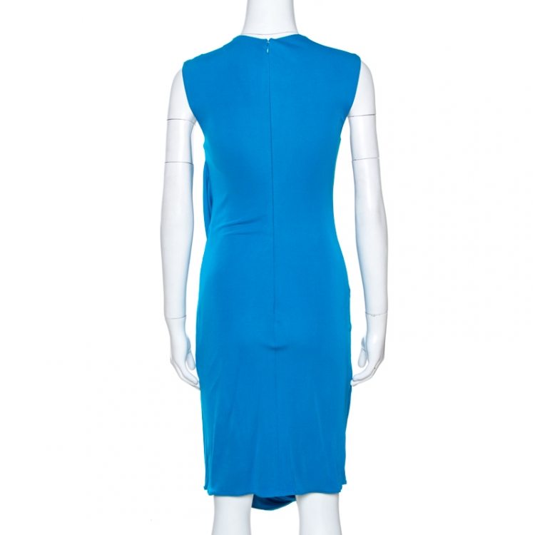 Pre Owned Elie Saab Blue Jersey Sleeveless Draped Dress S