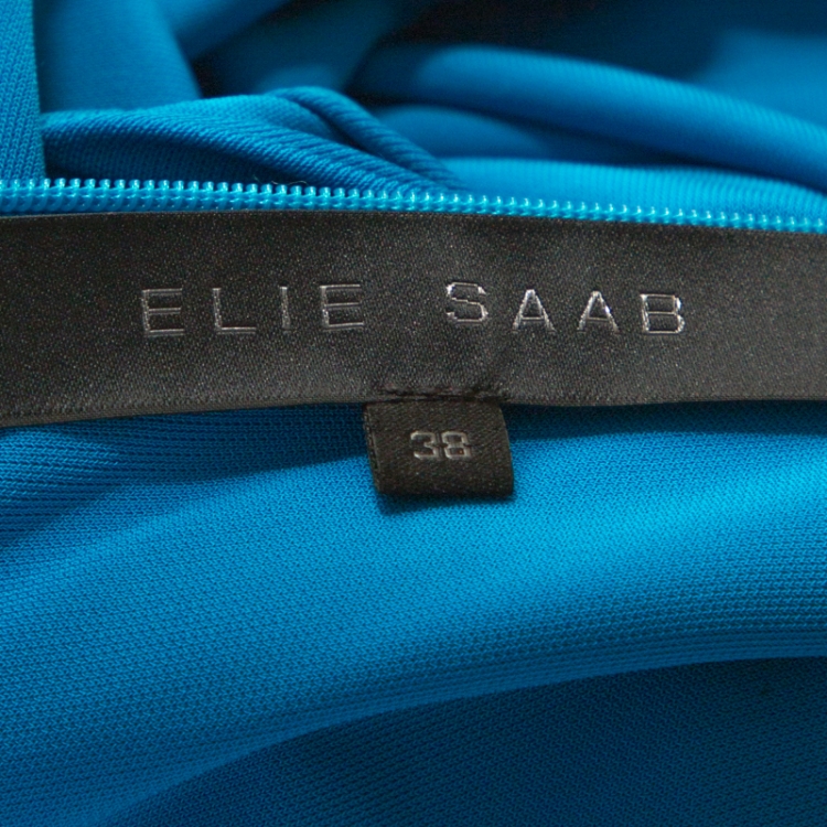 Pre Owned Elie Saab Blue Jersey Sleeveless Draped Dress S