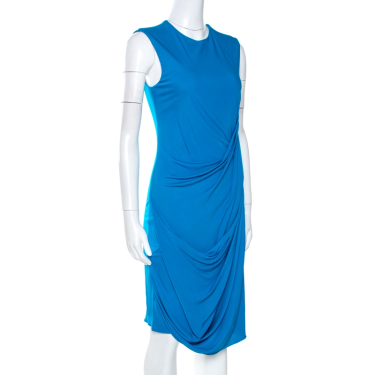 Pre Owned Elie Saab Blue Jersey Sleeveless Draped Dress S