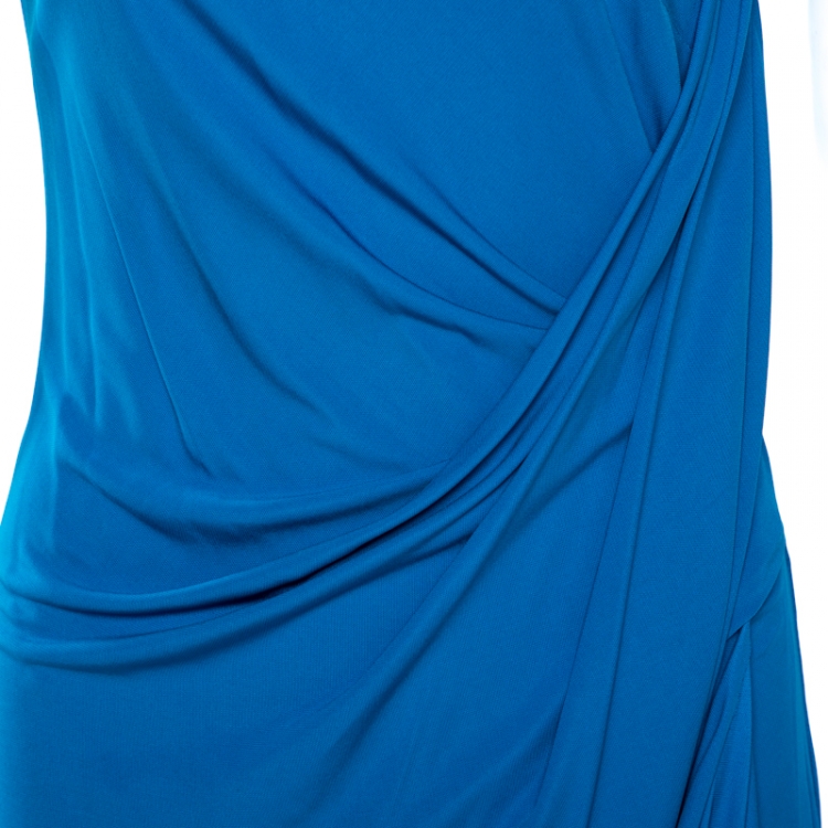 Pre Owned Elie Saab Blue Jersey Sleeveless Draped Dress S