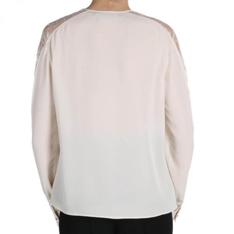Pre Owned Elie Saab Cream Silk Lace-Detailed Tunic L
