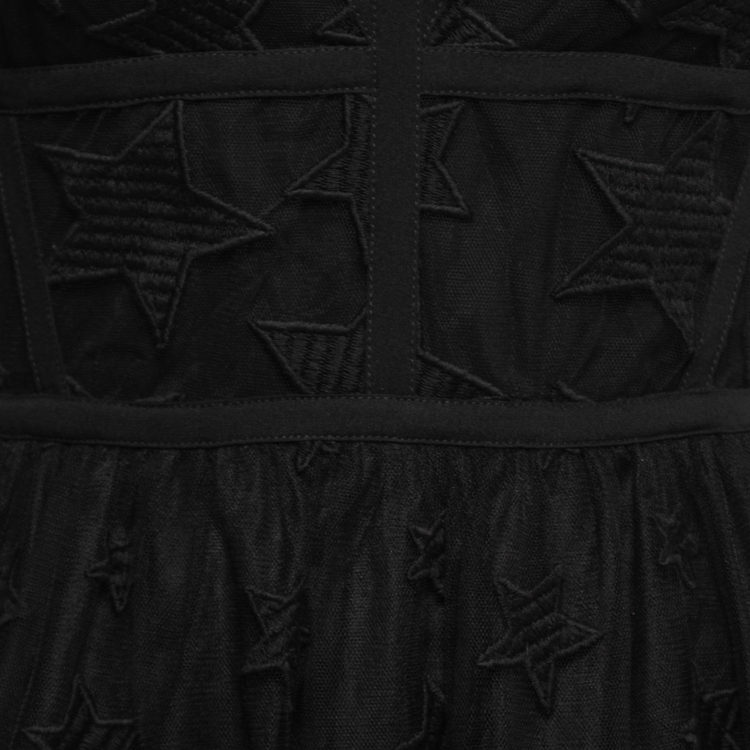 Pre Owned Elie Saab Black Star-Embroidered Tulle Mini Dress M