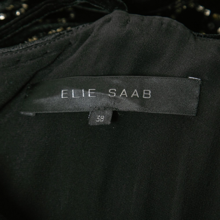 Pre Owned Elie Saab Black Sequin Embellished Velvet and Tulle Strap Gown S